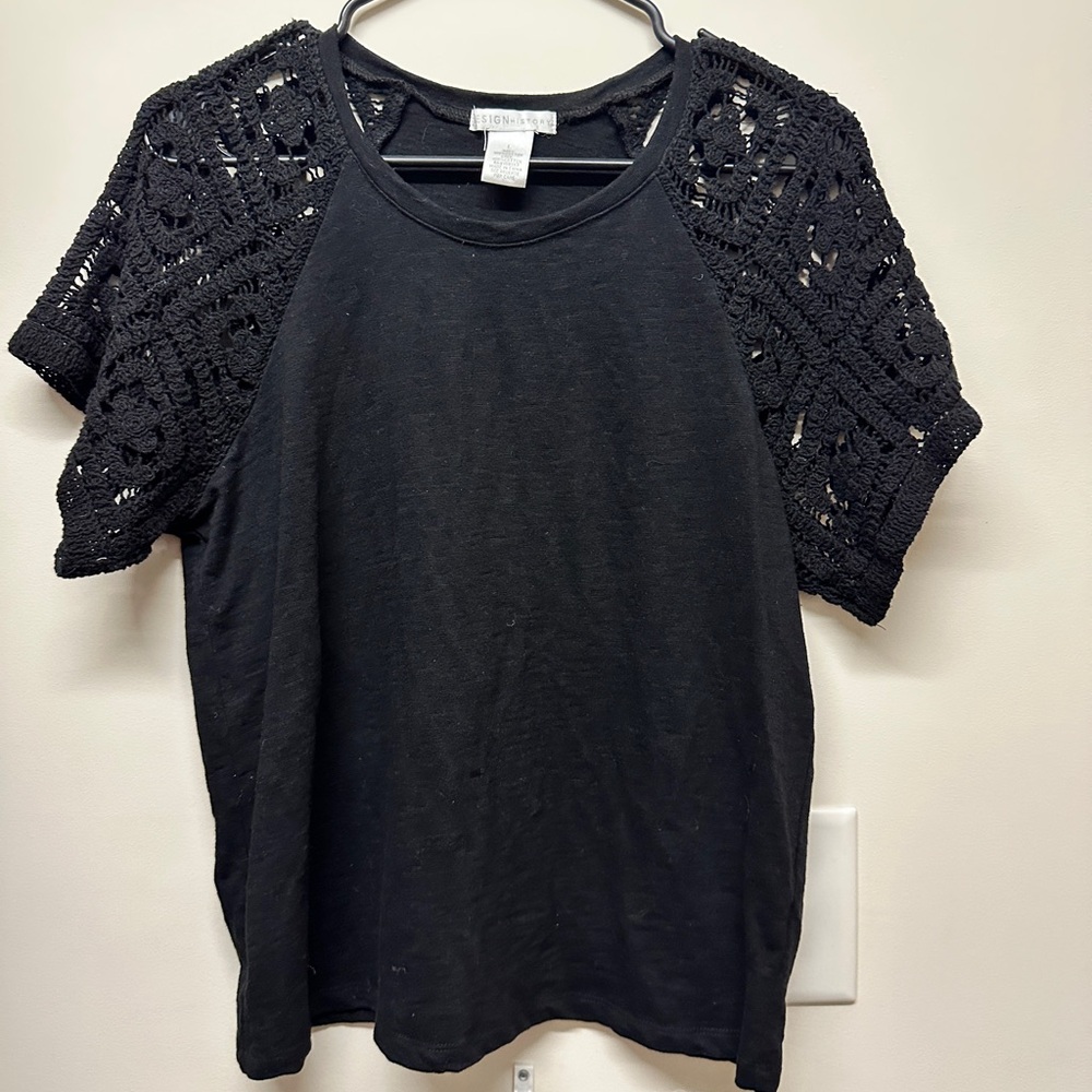 Black Crochet Sleeve Top